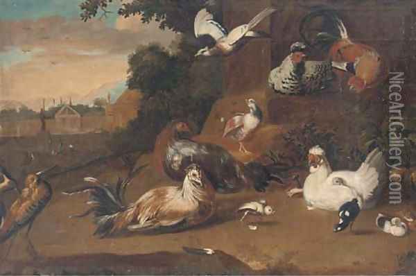 Birds in a wooded clearing, a country house beyond Oil Painting - Pieter Casteels III