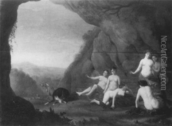Dianas Nymphen In Der Grotte Oil Painting - Cornelis Van Poelenburgh