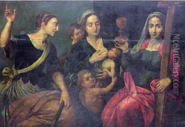 La Charite Entre La Foi Et L'esperance. Oil Painting - Ambrosius Francken II
