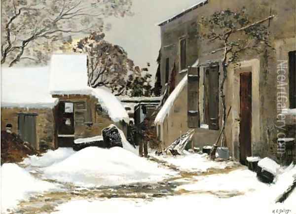 Maisons enneigees Oil Painting - Hippolyte Camille Delpy