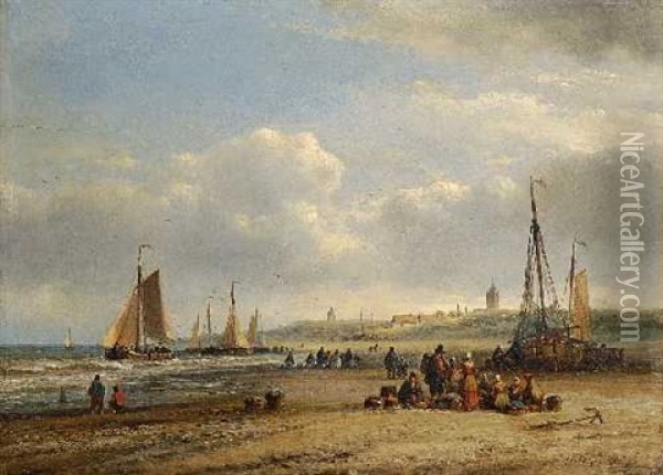 Segelboote Am Strand Mit Figurenstaffage Oil Painting - Lodewijk Johannes Kleijn