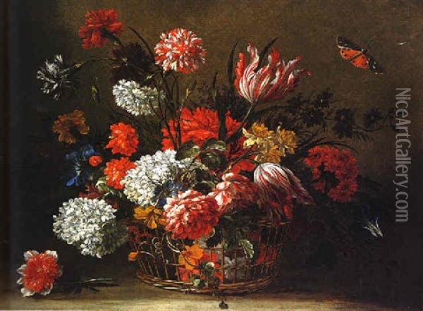 Bouquet De Fleurs Dans Une Corbeille D'osier Oil Painting - Pieter Casteels III