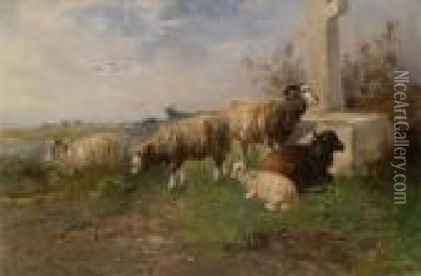 Sheep In Themeadow Oil Painting - Henry Schouten