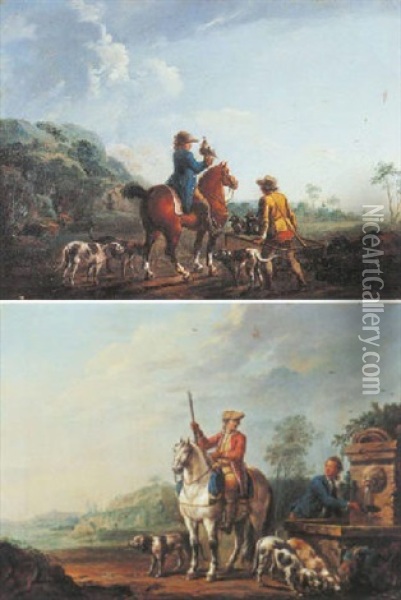 Une Chasse Au Faucon Oil Painting - Sebastien Leclerc the Younger