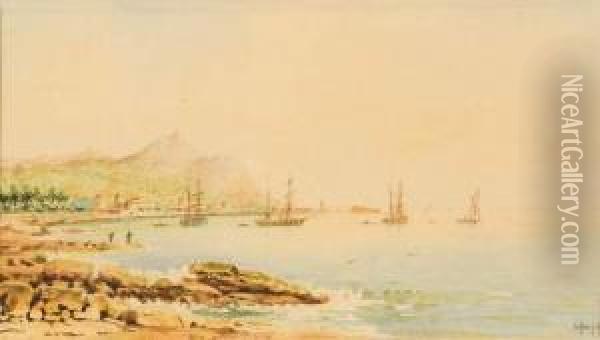 Navires En Bord De Cote. Oil Painting - Emile Henry