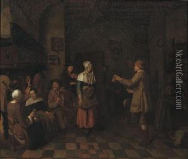Peasants Making Music And Dancing In An Interior Oil Painting - Jan Josef, the Elder Horemans