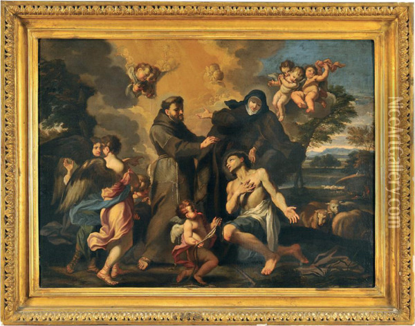 Scena Sacra Con San Francesco E Santa Caterina Oil Painting - Ludovico Geminiani