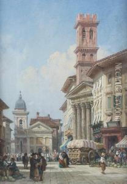 Continental Market Scene Oil Painting - William Wyld