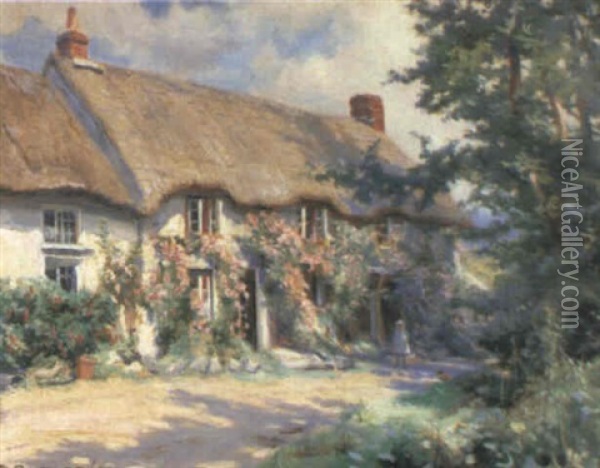 Old Cornish Cottages At The Lizard Oil Painting - Charles Ernest Butler
