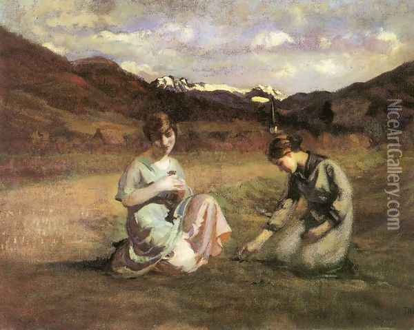 Picking Violet 1920 Oil Painting - Janos Thorma