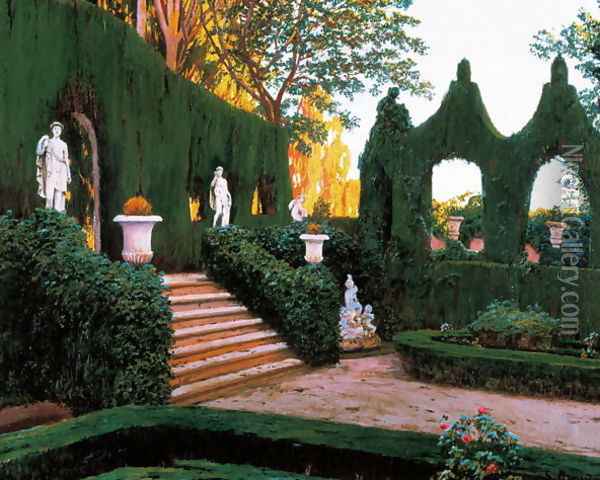 Neoclassical Garden, 1890s Oil Painting - Santiago Rusinol i Prats