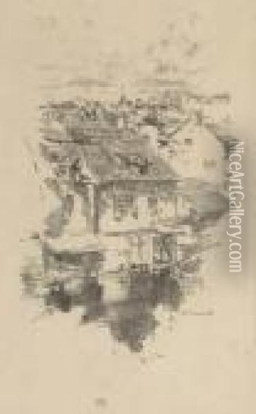 Vitre: The Canal Oil Painting - James Abbott McNeill Whistler