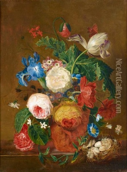 Roses, Lilies, Tulips And Other Flowers In A Vase Oil Painting - Jan van Os