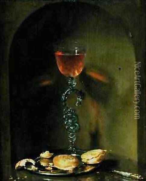 Still Life with Bread and Wine Glass Oil Painting - Isaac Luttichuys