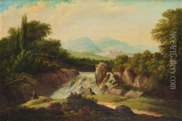 Sudliche Landschaft Mit Katarakt Oil Painting - Carl Georg Theodor Katterfeldt