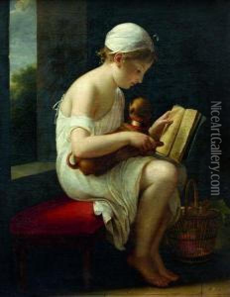 Jeune Fille Apprenant Les Lettres A Son Chien Oil Painting - Jeanne-Elisabeth Chaudet