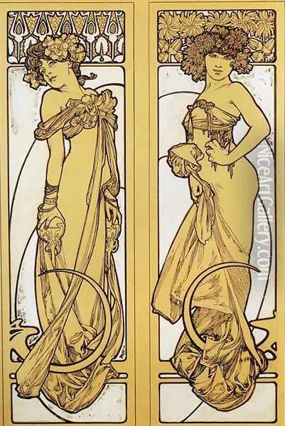 Two Standing Women. Design for Documents décoratifs. Plate 45. 1902 Oil Painting - Alphonse Maria Mucha