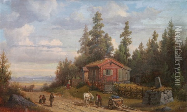 Stuga Vid Landsvag Oil Painting - Gustaf Wilhelm Palm