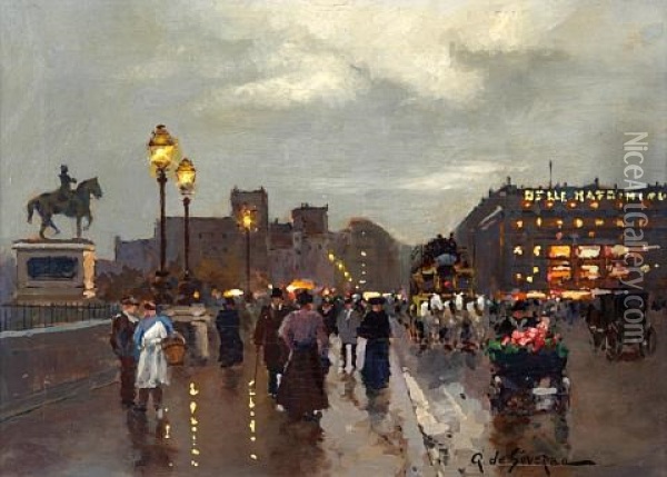 Evening On A Parisian Street Oil Painting - Gilbert Alexandre De Severac