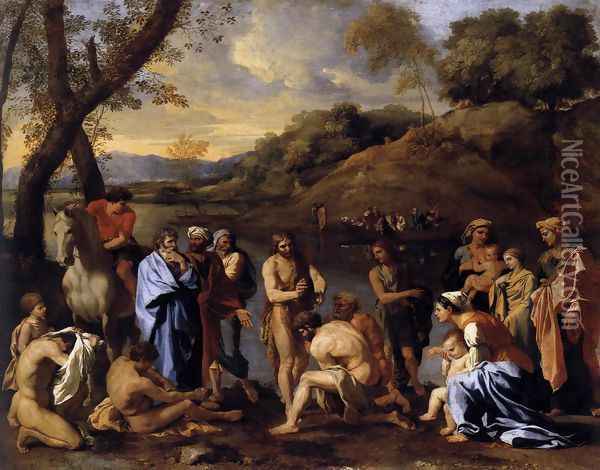 St John the Baptist Baptizes the People c. 1635 Oil Painting - Nicolas Poussin