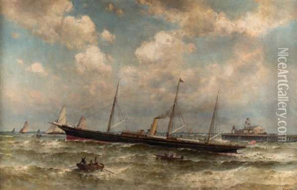 A New York Yacht Club Ship During The Annual Regatta Oil Painting - Theodor Alexander Weber
