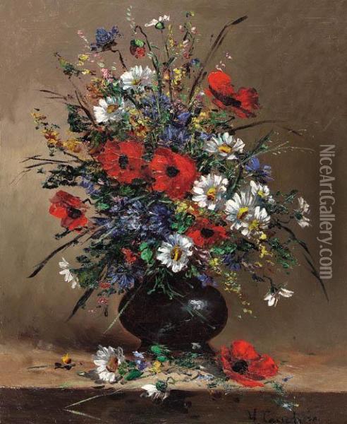 A Vase Of Garden Flowers Oil Painting - Eugene Henri Cauchois