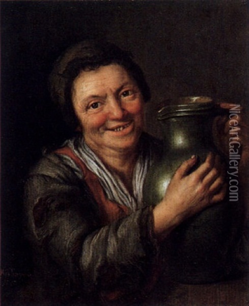 Lachende Frau Mit Einem Krug Oil Painting - Philipp Heinrich Kisling