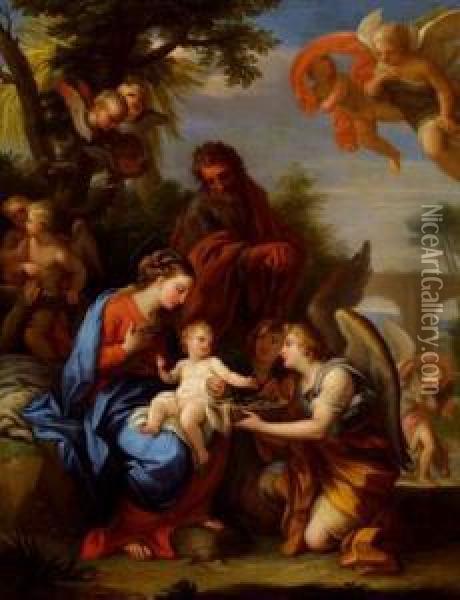 Le Repos De La Sainte Famille Lors Du Retour D'egypte. Oil Painting - Agostino Masucci