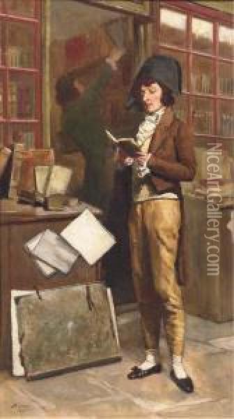 At The Bookshop Oil Painting - Jean-Baptiste Madou
