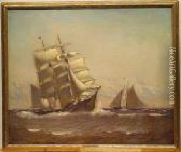 Ships At Full Sail Oil Painting - Marshall Johnson