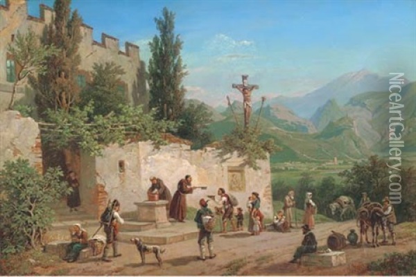 Charity At An Italian Monastery Oil Painting - Franz Reinhold