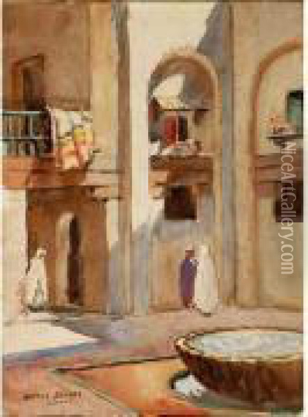 Cour De Palais A Meknes. Oil Painting - Matteo Brondy