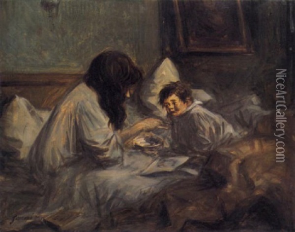 Le Lever, Madame Forain Et Son Fils Jean-loup Oil Painting - Jean-Louis Forain