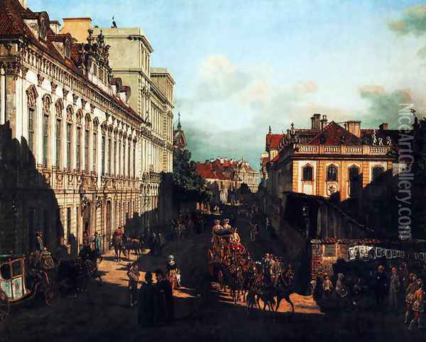 Miodowa Street (Warsaw) Oil Painting - Bernardo Bellotto