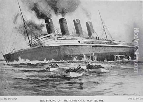 The Sinking of the Lusitania Oil Painting - Charles John de Lacy