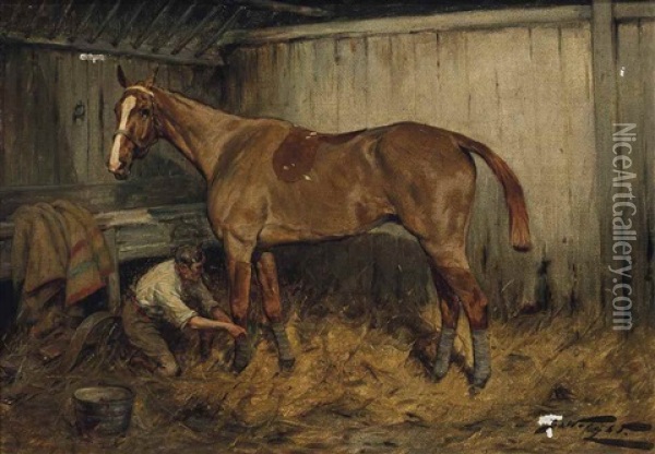 A Chestnut Horse In A Stable Oil Painting - George Wright