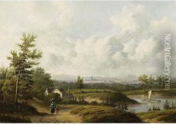 Travellers In A Summer Landscape Oil Painting - Carl Eduard Ahrendts