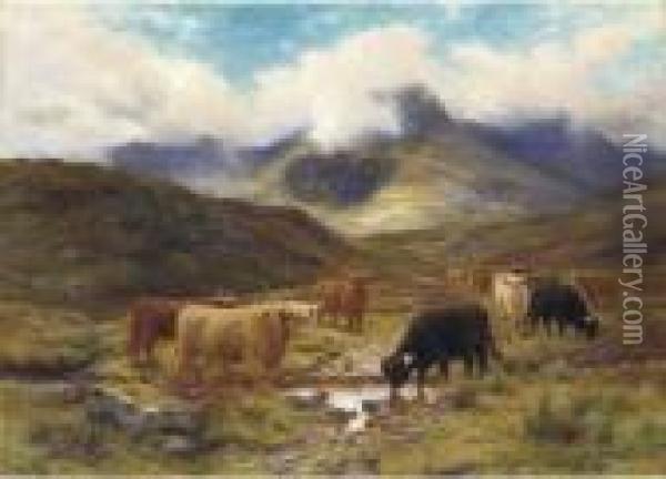 Cattle In The Highlands Oil Painting - Louis Bosworth Hurt