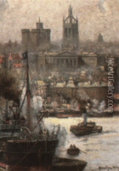 Newcastle On Tyne - On Tyne Side Oil Painting - Charles John de Lacy