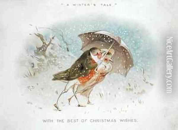 A Winters Tale Victorian Christmas card Oil Painting - R. Dudley