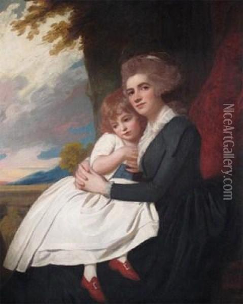 Portrait Of Mrs Thomas Raikes, Nee Charlotte Finch, With Her Daughter Oil Painting - George Romney