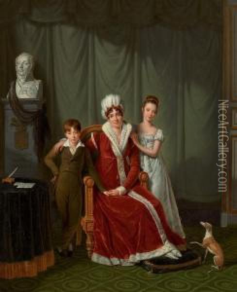 Portrait Of General Baudet's Wife And Her Two Children Oil Painting - Jean Jacques II Lagrenee