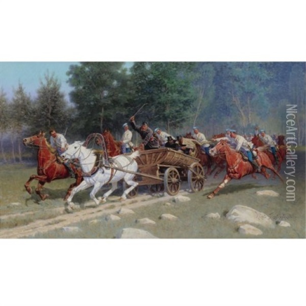Cavalry On The Attack Oil Painting - Ivan Petrovich Pryanishnikov