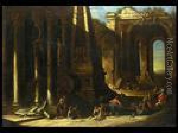 Ruinenlandschaften Mit Bewegten Figuren Und Pferden Oil Painting - Viviano Codazzi