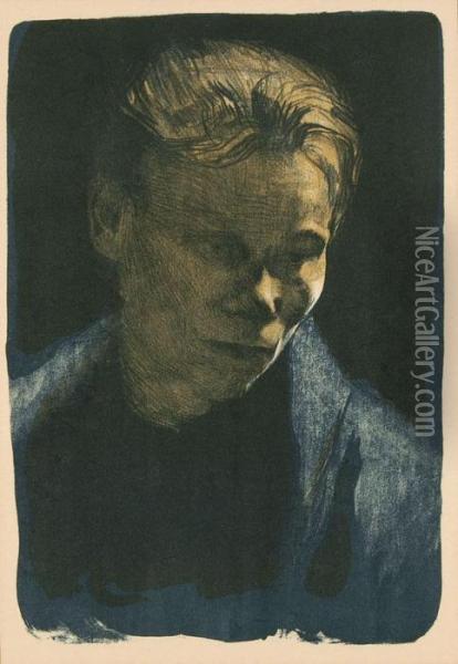 Brustbild Einerarbeiterfrau Mit Blauem Tuch Oil Painting - Kathe Kollwitz