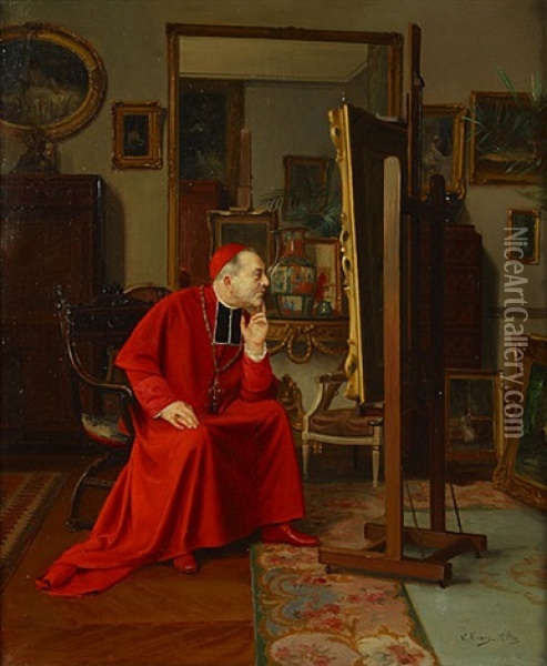 Kardinaal Die Een Schilderij Bewondert Oil Painting - Victor Marais-Milton