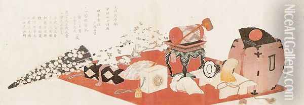 Stage Properties for a Farewell Performance Oil Painting - Katsushika Hokusai