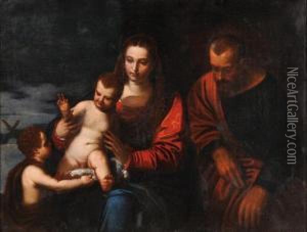 Sacra Famiglia E S.giovannino Oil Painting - (Alessandro) Padovanino (Varotari)
