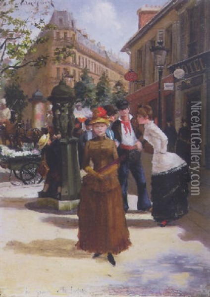Springtime By The Wallace Fountain, Paris Oil Painting - Victor Gabriel Gilbert