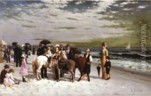 On The Beach At Coney Island Oil Painting - Samuel S. Carr